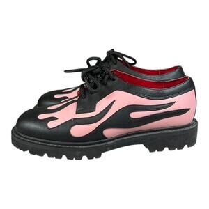 Joe’s Garb Pink Black Flame Shoes Size 11 Oil-Resistant Retro Rockabilly Punk